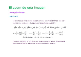 El zoom de una imagen
Interpolaciones:
• Bilineal
 