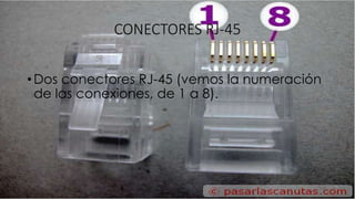 CONECTORES RJ-45 
• Dos conectores RJ-45 (vemos la numeración 
de las conexiones, de 1 a 8). 
 