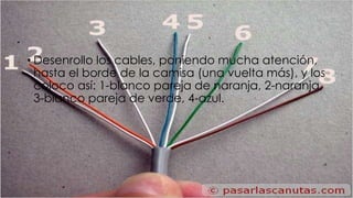 • Desenrollo los cables, poniendo mucha atención, 
hasta el borde de la camisa (una vuelta más), y los 
coloco así: 1-blanco pareja de naranja, 2-naranja, 
3-blanco pareja de verde, 4-azul. 
 