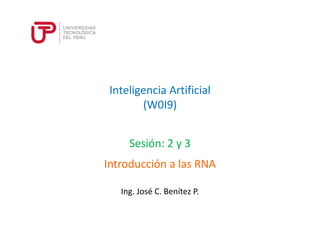 Inteligencia Artificial
(W0I9)
Sesión: 2 y 3
Ing. José C. Benítez P.
Introducción a las RNA
 