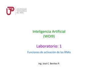 Ing. José C. Benítez P.
Inteligencia Artificial
(WOI9)
Funciones de activación de las RNAs
Laboratorio: 1
 