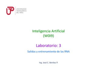 Ing. José C. Benítez P.
Inteligencia Artificial
(W0I9)
Salidas y entrenamiento de las RNA
Laboratorio: 3
 