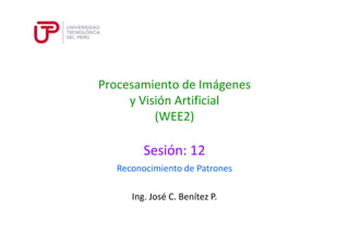 Procesamiento de Imágenes 
y Visión Artificial 
(WEE2) 
Sesión: 12 
Reconocimiento de Patrones 
Ing. José C. Benítez P. 
 