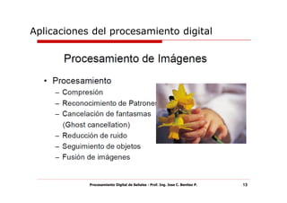 Aplicaciones del procesamiento digital




            Procesamiento Digital de Señales - Prof. Ing. Jose C. Benitez P.   13
 