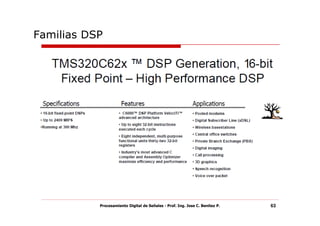 Familias DSP




           Procesamiento Digital de Señales - Prof. Ing. Jose C. Benitez P.   63
 