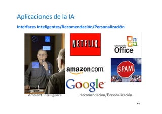 44 
Aplicaciones de la IA 
Interfaces Inteligentes/Recomendación/Personalización 
 