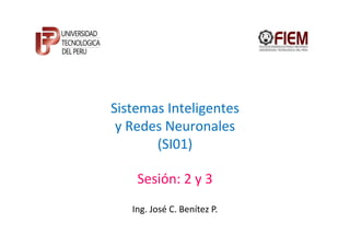 Sistemas Inteligentes
 y Redes Neuronales
       (SI01)

    Sesión: 2 y 3
   Ing. José C. Benítez P.
 
