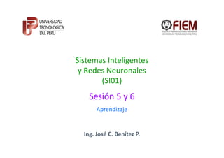 Sistemas Inteligentes
 y Redes Neuronales
       (SI01)
    Sesión 5 y 6
       Aprendizaje


  Ing. José C. Benítez P.
 