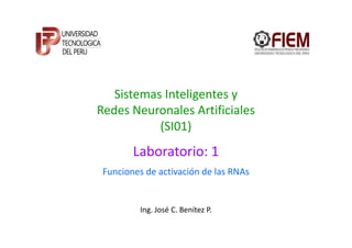 Sistemas Inteligentes y
Redes Neuronales Artificiales
           (SI01)
        Laboratorio: 1
 Funciones de activación de las RNAs


         Ing. José C. Benítez P.
 