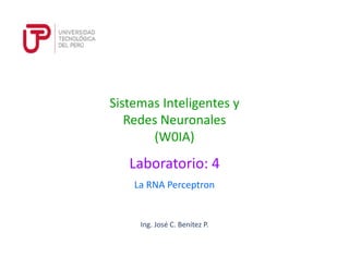 Laboratorio: 4
Ing. José C. Benítez P.
Sistemas Inteligentes y
Redes Neuronales
(W0IA)
La RNA Perceptron
 