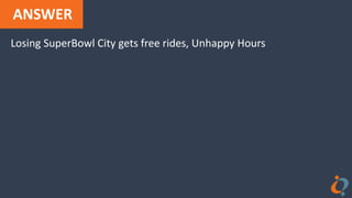 ANSWER
Losing SuperBowl City gets free rides, Unhappy Hours
 