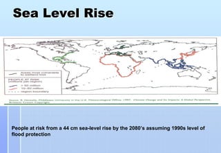 Sea Level Rise




People at risk from a 44 cm sea-level rise by the 2080’s assuming 1990s level of
flood protection
 