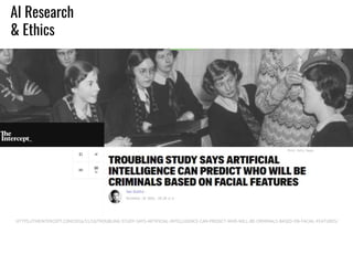 HTTPS://THEINTERCEPT.COM/2016/11/18/TROUBLING-STUDY-SAYS-ARTIFICIAL-INTELLIGENCE-CAN-PREDICT-WHO-WILL-BE-CRIMINALS-BASED-ON-FACIAL-FEATURES/
AI Research
& Ethics
 
