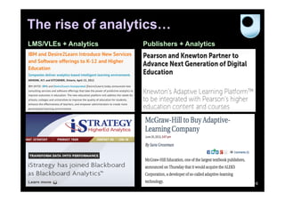 The rise of analytics…
LMS/VLEs + Analytics

Publishers + Analytics

16

 