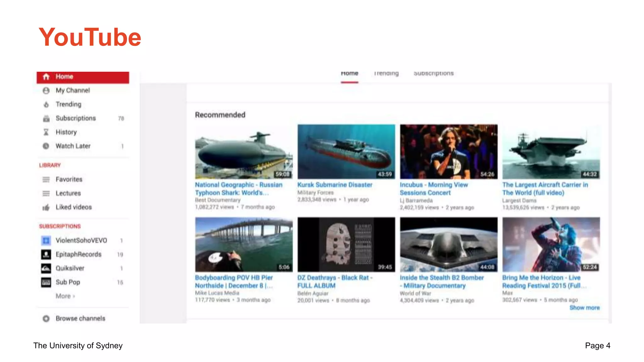 The University of Sydney Page 4
YouTube
 