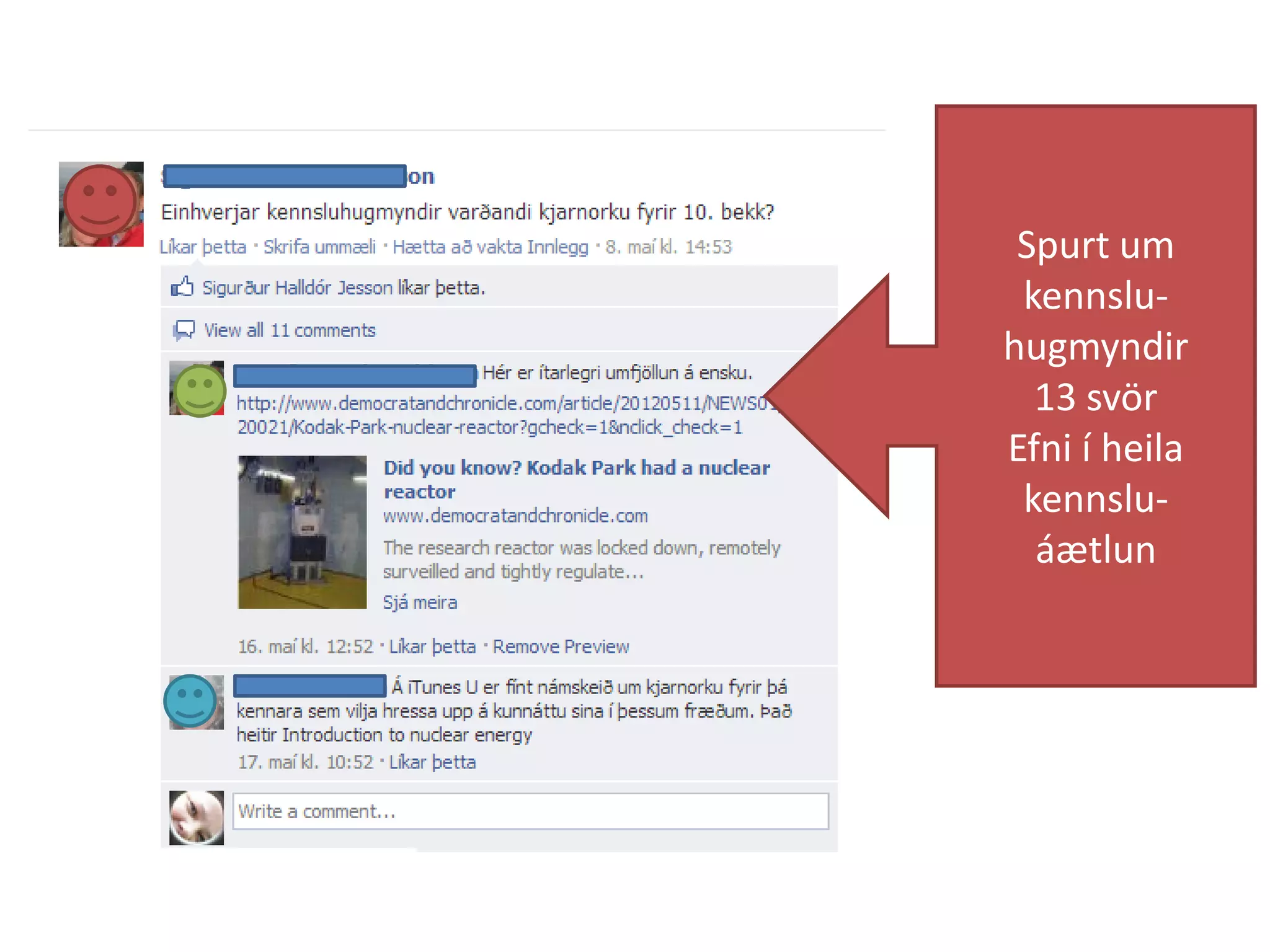 Menntakvika 2011
Spurt um
kennslu-
hugmyndir
13 svör
Efni í heila
kennslu-
áætlun
 