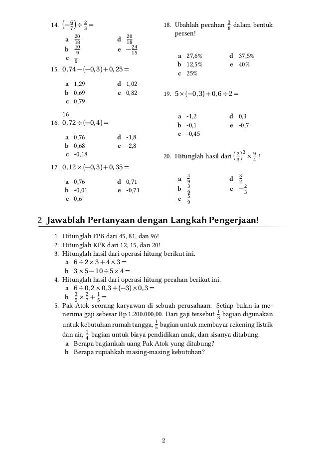 Uts Matematika Kelas 7 Smp Al Falah Dago