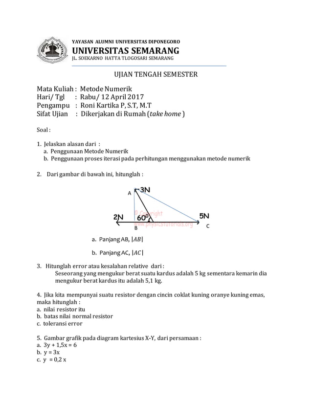 Soal UTS Mata Kuliah Metode Numerik