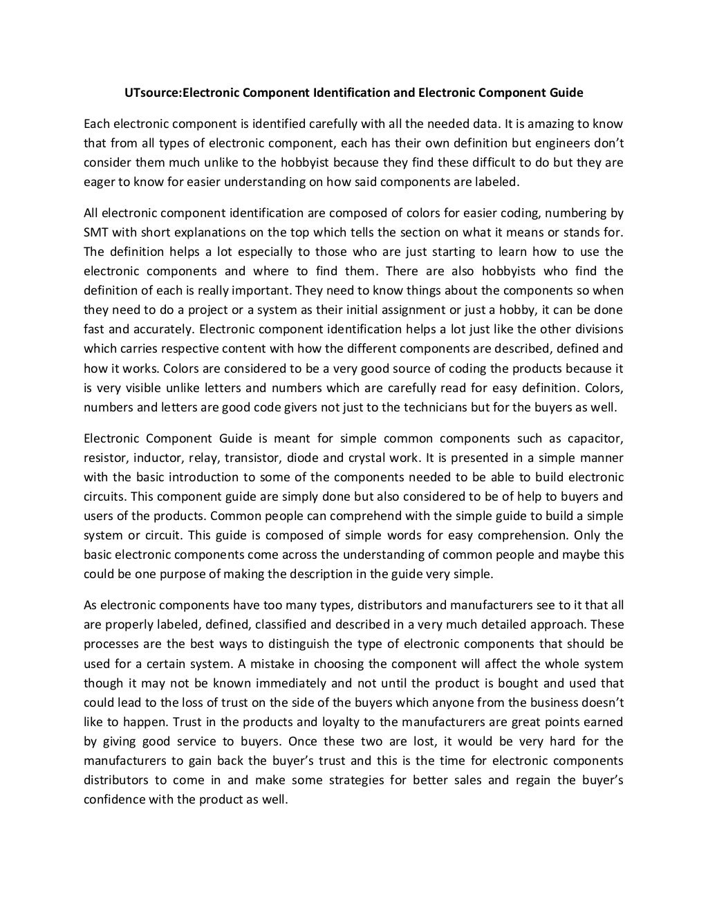 U tsource：electronic component identification and electronic component