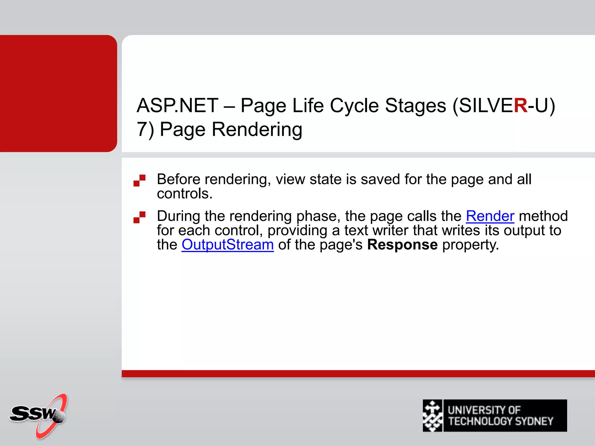 ASP.NET – Page Code ModelASP.NET provides two models for managing the visual elements and code:The Single-File Page Model	<%@ Page Language="VB“>	<script runat=“server”> … </script>The Code-Behind Page Model 	<%@ Page	Language="VB“CodeFile="SamplePage.aspx.vb“Inherits="SamplePage“AutoEventWire="false" %>