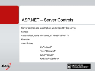 ASP.NET – Page Life Cycle Stages (SILVER-U) 7) PageRenderingBefore rendering, view state is saved for the page and all controls. During the rendering phase, the page calls the Render method for each control, providing a text writer that writes its output to the OutputStream of the page's Response property.