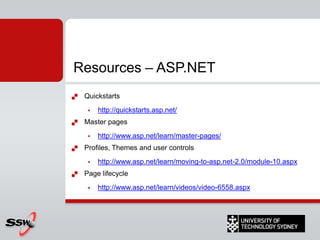 ASP.NET 2: Themes & SkinsWhat is a skin file?A skin file has the file name extension .skinBelongs to a certain themeContains property settings for individual controlsContains settings for server controls only
