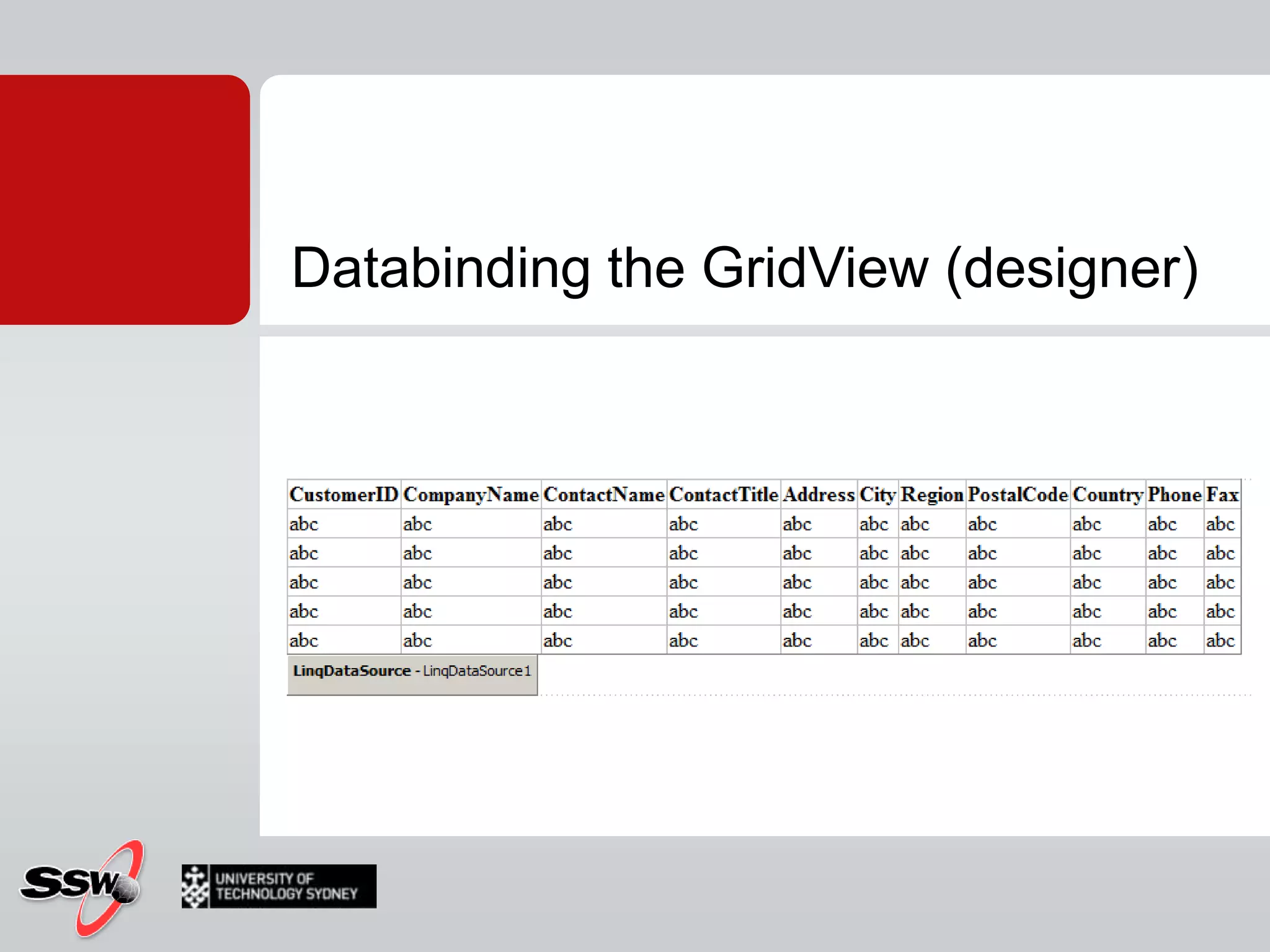 Databinding the GridView (designer)