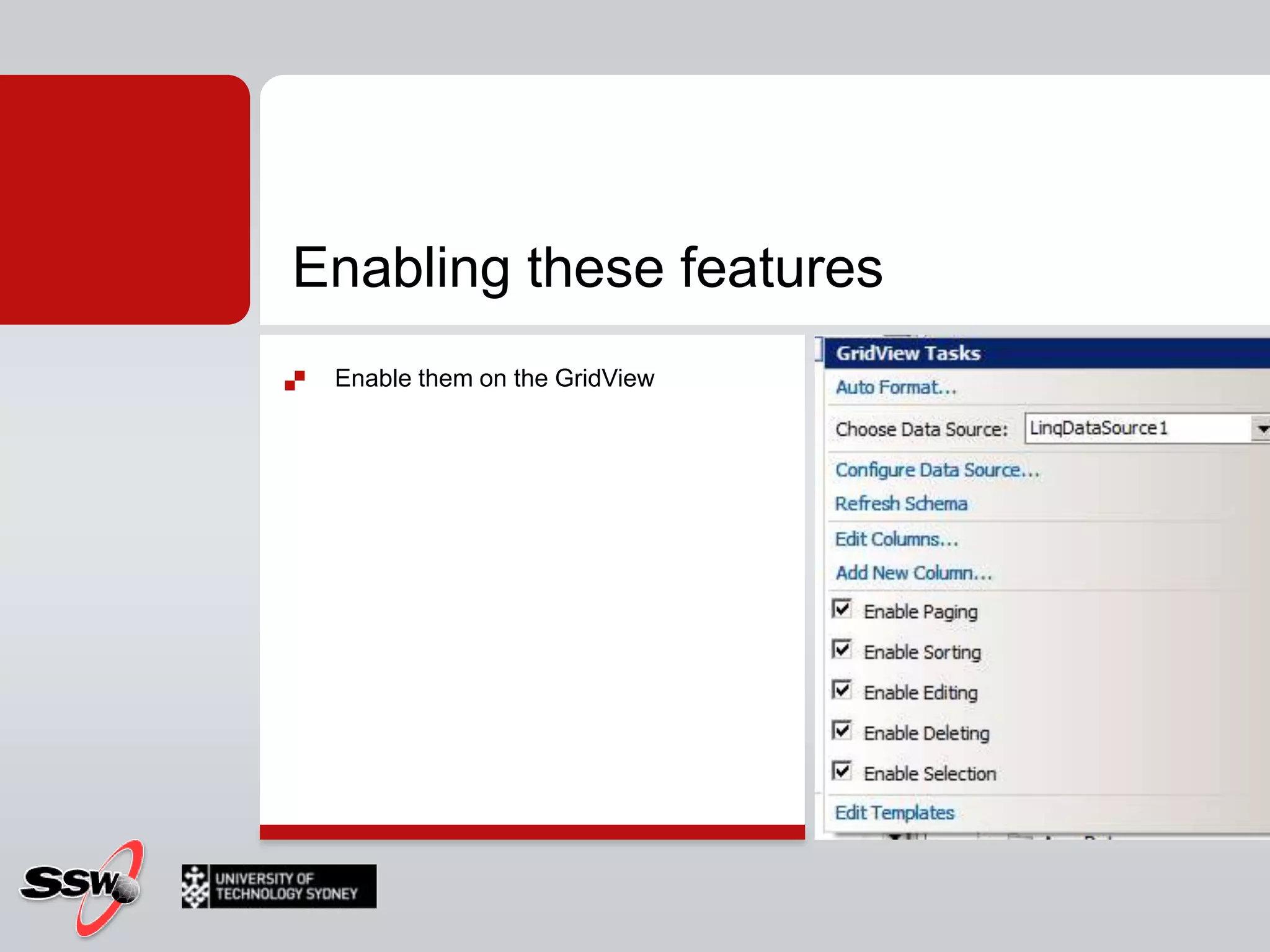 Databinding the GridView (running)