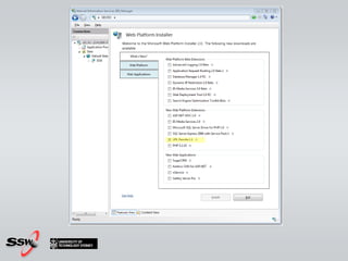 Rewrite and redirect URLsHandles requests before ASP.NET is aware of (performance!!)Rewrite module for IIS7P03