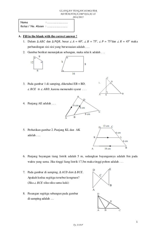 Latihan Soal Matematika Kelas 9 Semester 1 Guru Paud