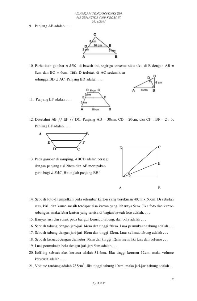 Soal Soal Uts Matematika Kelas 9 Semester 1 Pdf