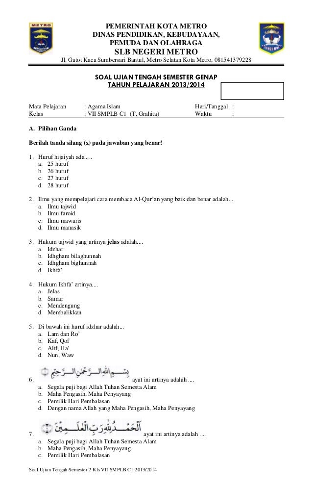 Soal Pts Kls 7 Semester 1 Agama Katolik