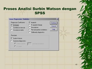 45
Proses Analisi Surbin Watson dengan
SPSS
 