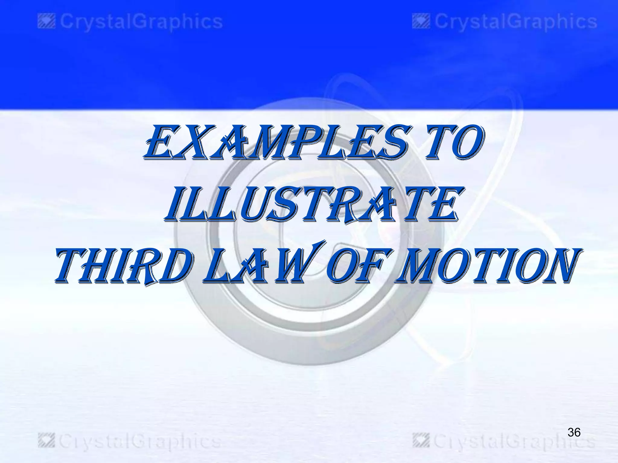 Examples to
illustrate
third law of motion
36
 