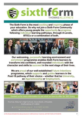 17
Let The Uttoxeter & Cheadle Voice take your business to 13,000 local homes. To advertise, call 01538 751629 or 07733 466 970.
 