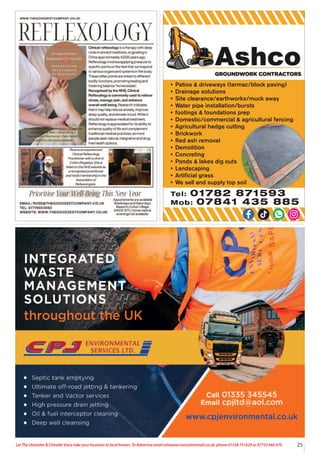 25
Let The Uttoxeter & Cheadle Voice take your business to local homes. To Advertise email uttoxetervoice@hotmail.co.uk, phone 01538 751629 or 07733 466 970
• Patios & driveways (tarmac/block paving)
• Drainage solutions
• Site clearance/earthworks/muck away
• Water pipe installation/bursts
• footings & foundations prep
• Domestic/commercial & agricultural fencing
• Agricultural hedge cutting
• Brickwork
• Red ash removal
• Demolition
• Concreting
• Ponds & lakes dig outs
• Landscaping
• Artificial grass
• We sell and supply top soil
Tel: 01782 871593
Mob: 07841 435 885
 