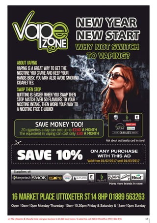 17Let The Uttoxeter & Cheadle Voice take your business to 15,000 local homes. To advertise, call 01538 751629 or 07733 466 970.
ON ANY PURCHASE
WITH THIS AD
 