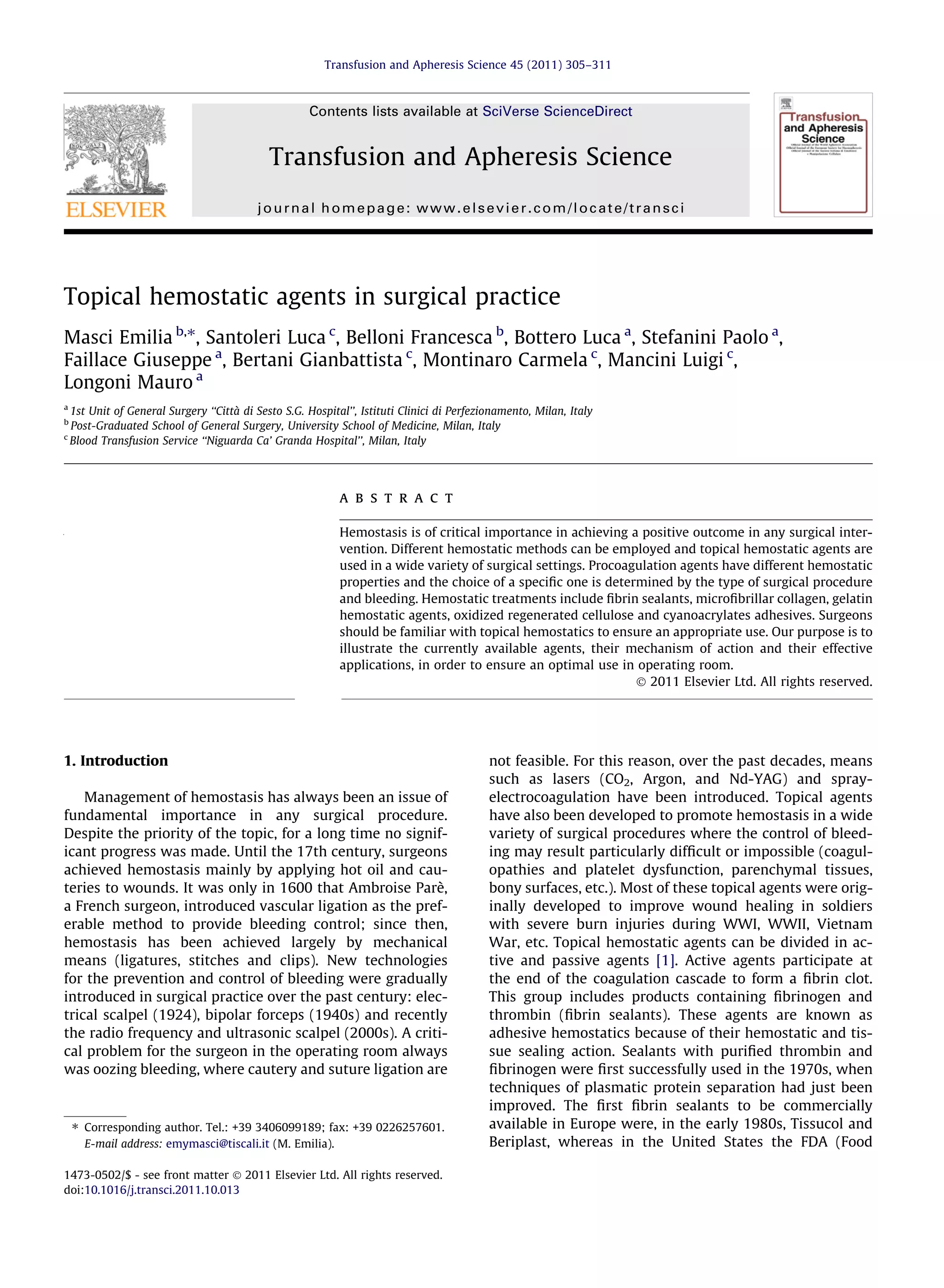 Topical hemostatic agents in surgical practice PDF