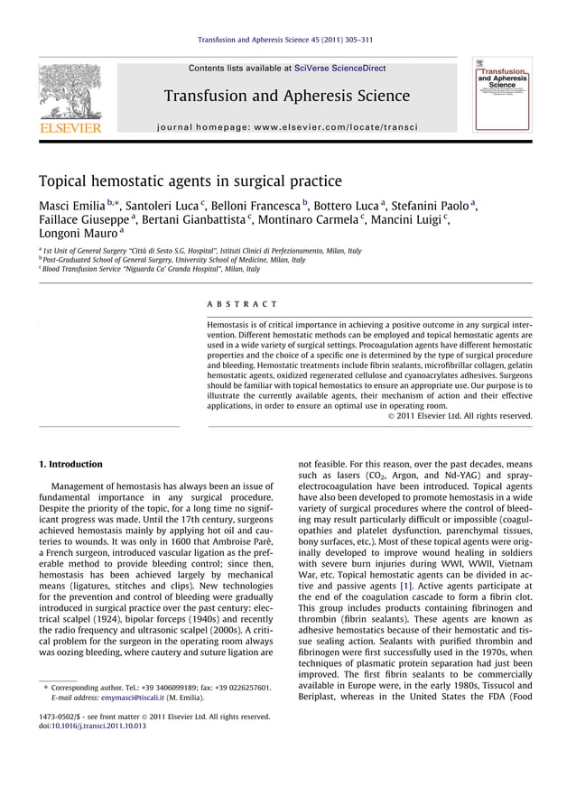 Topical hemostatic agents in surgical practice PDF