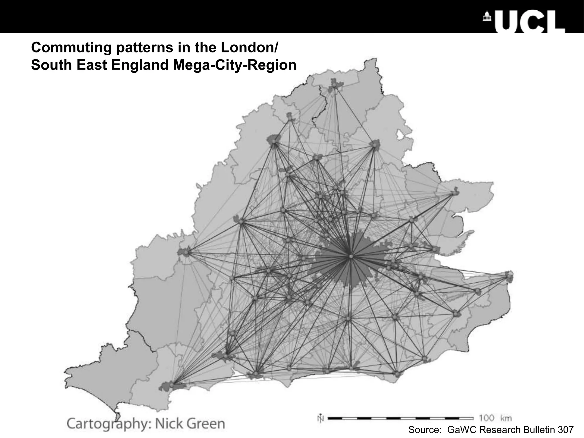 Commuting patterns in the London/
South East England Mega-City-Region
Source: GaWC Research Bulletin 307
 