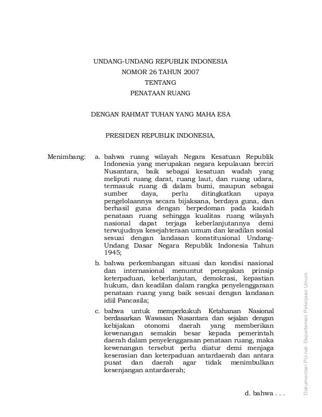 UU No 26 Tahun 2007 tentang Penataan Ruang UU No 26 Tahun 2007 tentang Penataan Ruang