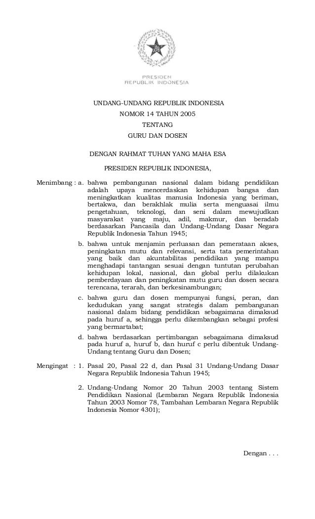 Uu No 14 Tahun 2005 Tentang Guru Dan Dosen