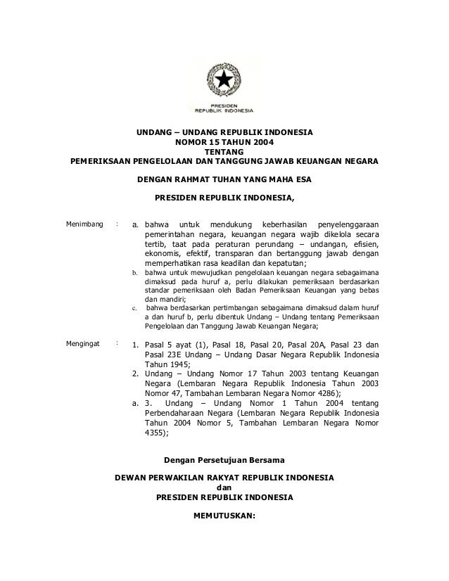 Uu15 2004 Pemeriksaan Tanggung Jawab Keuangan Negaraundang Undang No