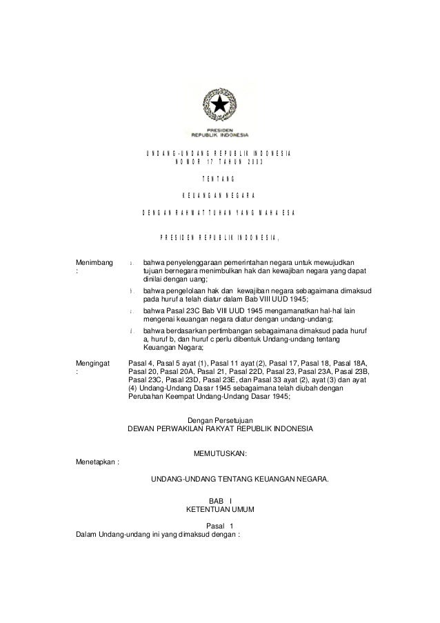 Uu 2003 Nomor 17 Keuangan Negara