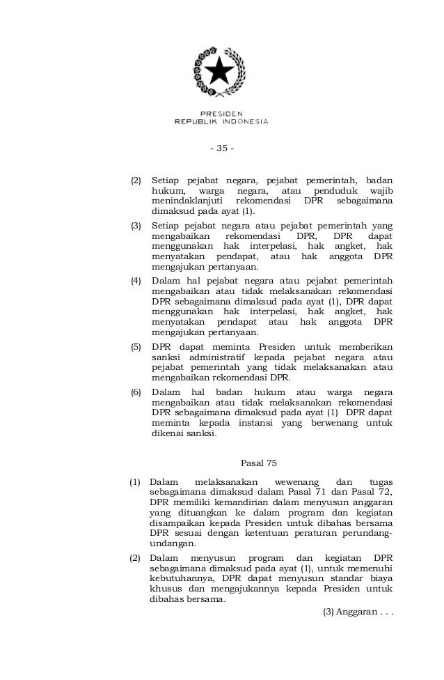 Uu No 17 Tahunn 2014 Tentang Mpr Dpr Dpd Dan Dprd Md3