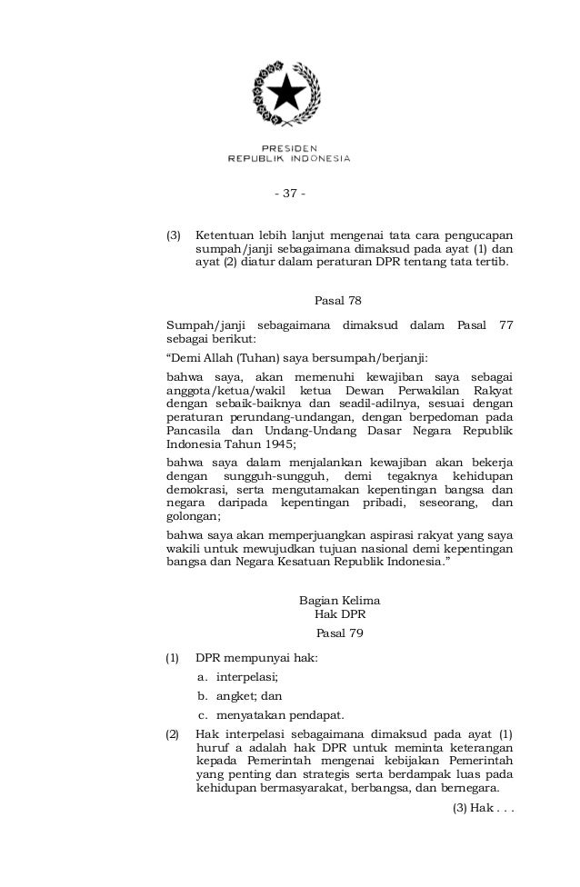 Uu No 17 Tahunn 2014 Tentang Mpr Dpr Dpd Dan Dprd Md3