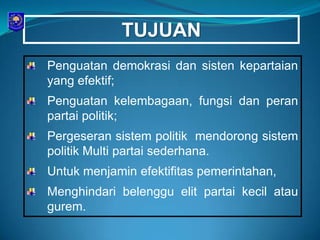 Multi Partai Presentase UU No. 2 Tahun 2011 tentang Partai Politik | PPSX