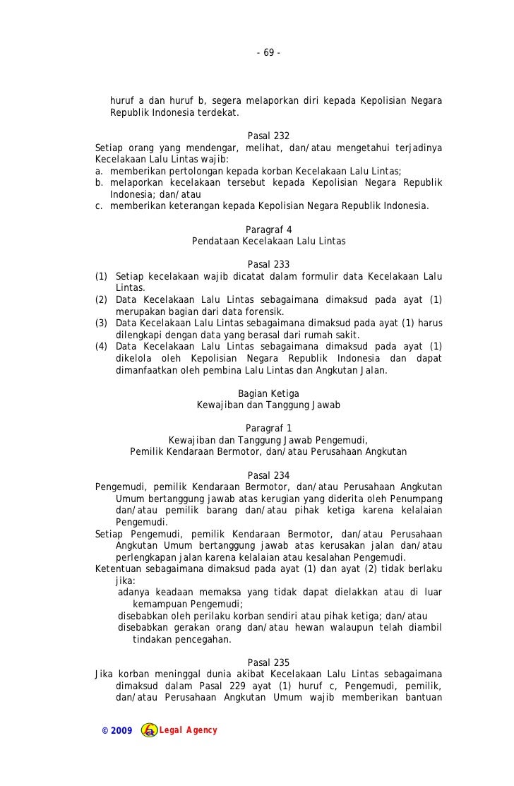 UU No 22 tahun 2009 tentang Lalu Lintas dan Angkutan Jalan