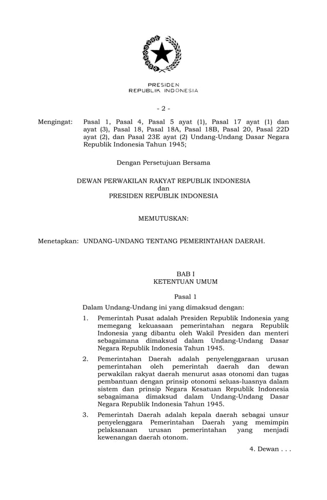 Uu no 23 tahun 2014 tentang pemerintahan daerah