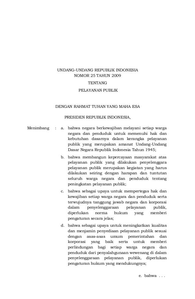 Undang Undang No 25 Tahun 2009 Tentang Pelayanan Publik